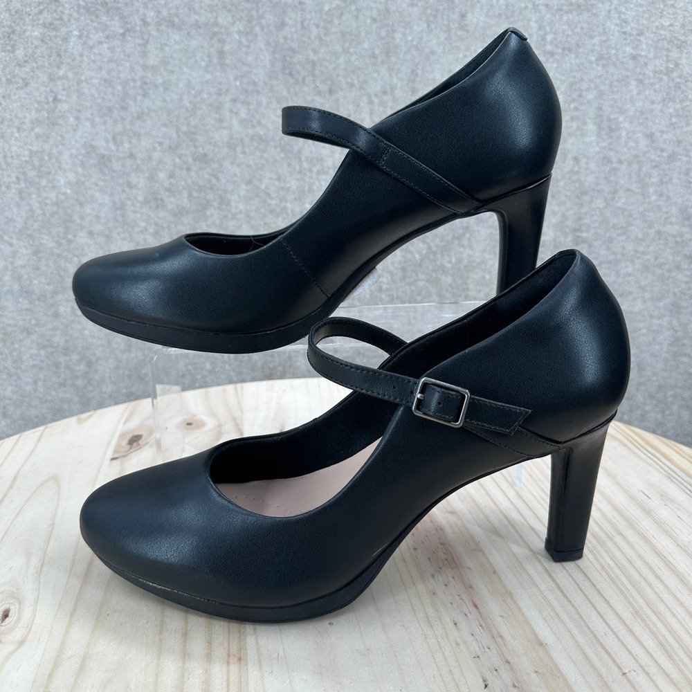 Clarks Ambyr Shine Pump Women 11 Black Leather Mary Jane Platform Heel